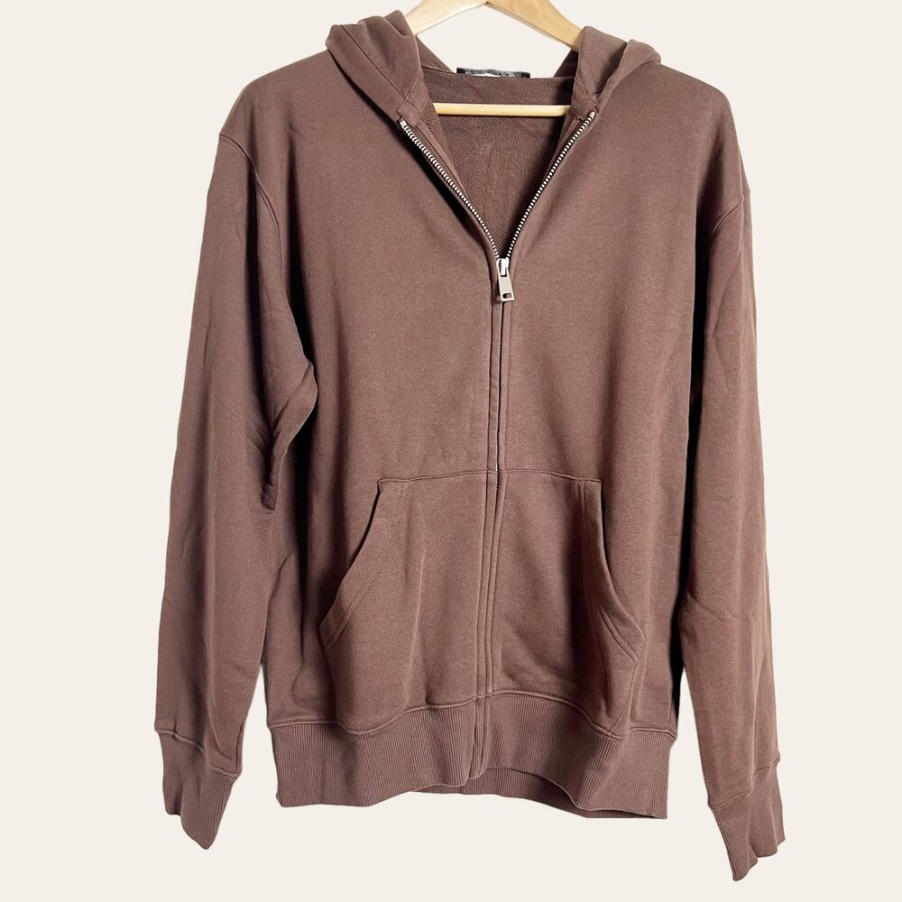 Naked Wardrobe Men’s The Zipped Up Hoodie in Chocolate Brown NEW